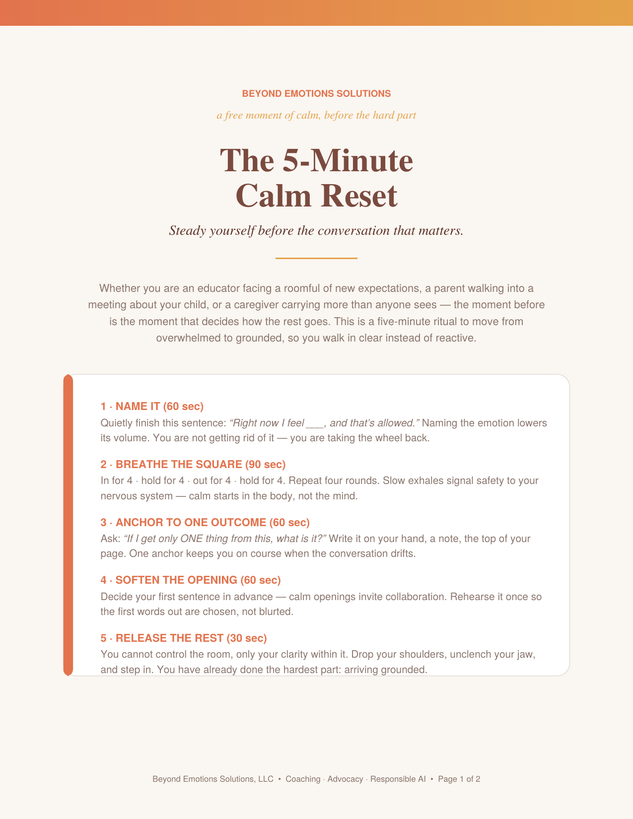 Preview of The 5-Minute Calm Reset downloadable guide
